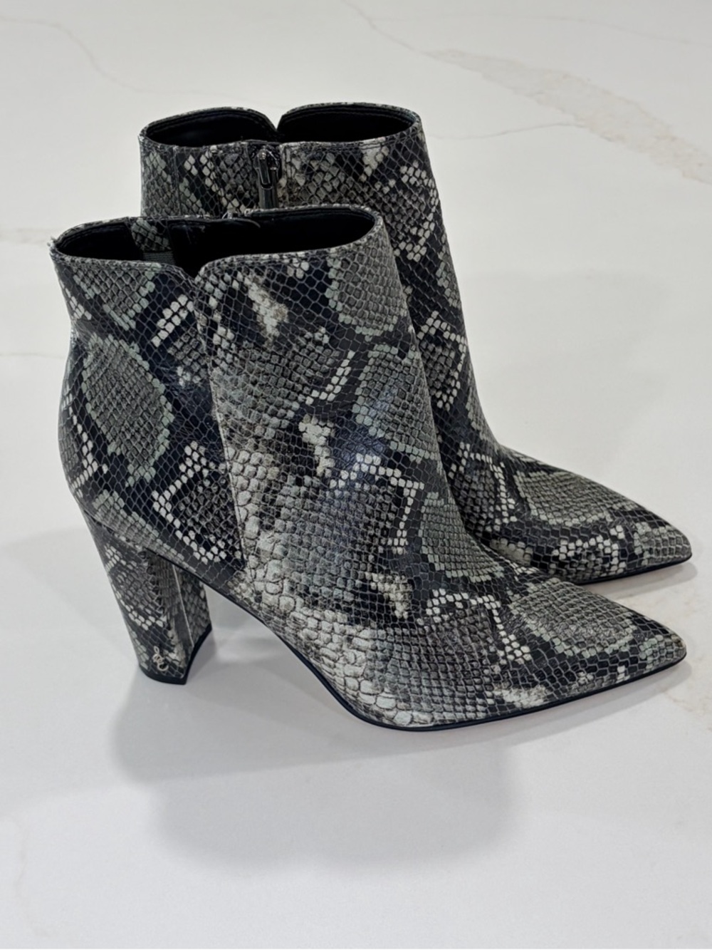 Sam Edelman Snake-Print Pointed Ankle Boots - Black/Green - Picture 3 of 8